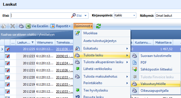 (94/117) 7.8.2 Oikeusturvatapauksen laskuttaminen Oikeusturvatapauksen laskutuksen voi hoitaa kahdella eri tavalla: 1.