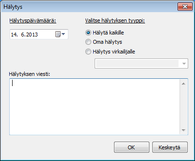 3.10. HÄLYTYS Toiminnon avulla asetetaan tuoteriveille hälytyksiä, jotka hälyttävät valittuna päivänä.