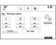 4,2" näyttö Käytä näyttöä sen alapuolella olevilla painikkeilla. Paina painiketta ; ja valitse kuvake ASET. kääntämällä ja painamalla painiketta MENU. Valitse Aika-valikkosivu.