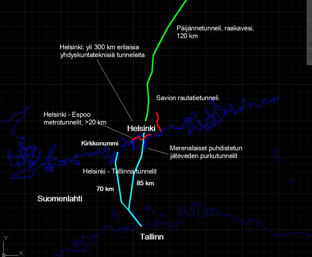 HT-tunneli ja toteutetut kalliotunnelit