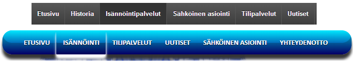 Kuvassa 25 nähdään valikon oletusulkonäkö ja sen alla valmis muokattu valikko. 42 Kuva 25. Valikko ennen ja jälkeen muokkauksen. 6.3.