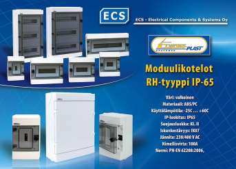 DIN-moduulikotelot IP20/40 DIN-moduulikoelot IP65 Asennuskotelot Ale % Elektro-Plast:in kwh-mittarin asennustaulut B/Z, TLR Koodi Tuote Mitat H X W X D à netto /kpl 105TU1F3F kwh-mittarin