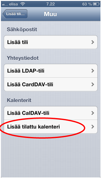 Kirjoita palvelimen nimeksi kalenterin ical-osoite