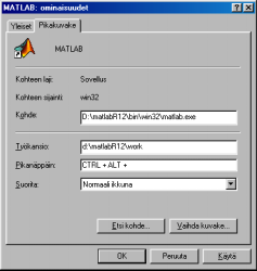 MATLAB 6.0 Käyttöliittymäopas 3 1 MATLABIN käynnistäminen ja sulkeminen 1.1 Käynnistäminen MATLAB käynnistyy tavanomaisesti työpöydällä olevasta kuvakeesta tai Käynnistävalikosta.