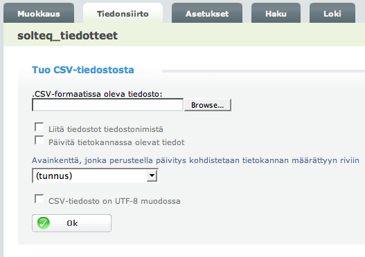 Tietokannat Tiedonsiirto Kun tuot Excelissä ylläpitämääsi/muokkaamaasi tietoa: -jos et rastita Päivitä tietokannassa olevat tiedot => tiedot tallennetaan vanhan tiedon lisäksi (ei vanhan päälle).