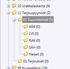 Alihakemistot Tallenna dokumentit suunnittelualoittain ja tarjouspyyntöä koskevat yleiset dokumentit omaan hakemistoonsa.