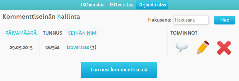 2.1. Kommenttiseinän hallintaan kirjautuminen Kuva 6. Kommenttiseinä-palvelun hallinnan käyttäjätunnus ja salasana. Hallintaan mentäessä kysytään käyttäjätunnusta ja salasanaa.