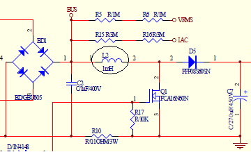 KUVA 20. Kelan paikka kytkennässä Kelan arvo lasketaan kaavalla 14 (AN-6982, Power Factor Correction Converter Design with FAN6982. 2010, 8).