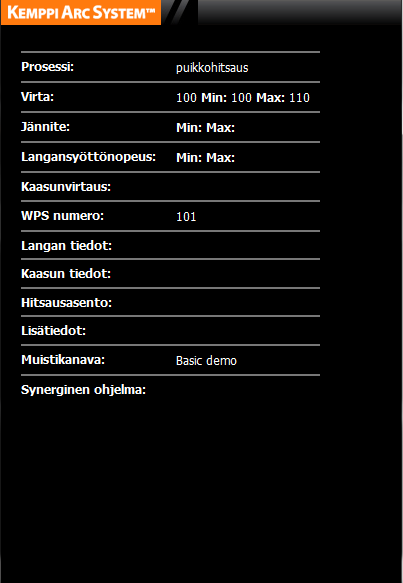 Kuva 7 Arc System verkkopalvelusta saatavat hitsausohjetiedot (Kemppi Arc System 2010.