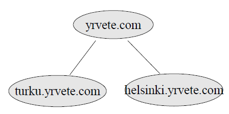 esimerkkitopologia yrityksen verkosta, jossa on kaksi toimipistettä eri maantieeteellisessä paikassa. /6/ 24 Kuva 11 Node Kuvassa 11 juurinode on yrvete.