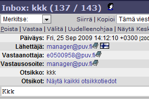 66 Kuva 55 Koulun sähköposti Kuvassa manager@botnia.puv.fi osoite on lyhentynyt manager@puv.fi. Ongelma johtuu siitä, että botnia.