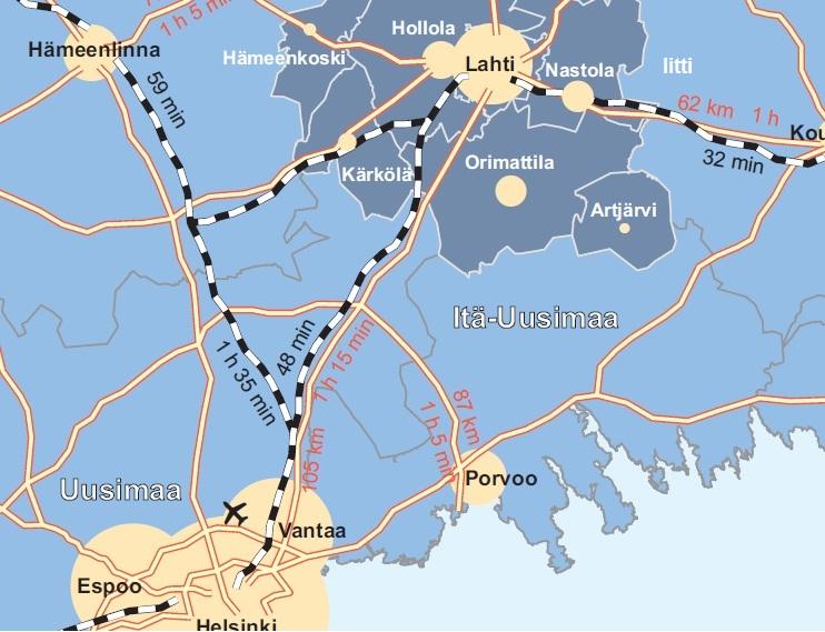 3.2. Liikenneympäristö ja liikkumisen muodot Salpausselän kuntajakoselvitysalue kiinnittyy yhdyskuntarakenteellisesti yhä selvemmin osaksi Helsingin metropolialuetta.
