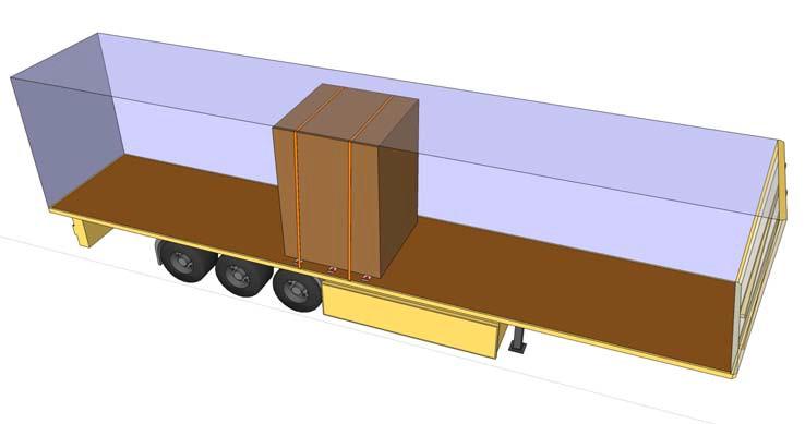 5. Esimerkki Puumateriaalilla päällystetty tavarayksikkö kuljetetaan maanteitse puoliperävaunussa, jossa on puinen lattia.