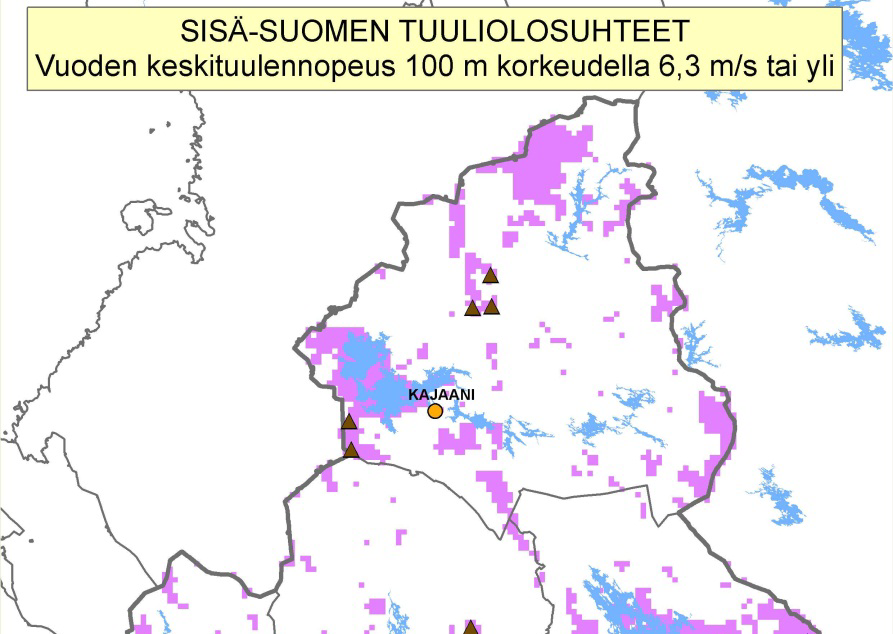 Yhteenveto Sisä Suomen potentiaaliset tuulivoima alueet hankkeeseen osallistui kuusi maakuntaliittoa: Kainuu, Pohjois Savo, Etelä Savo, Pohjois Karjala, Keski Suomi ja Etelä Karjala.