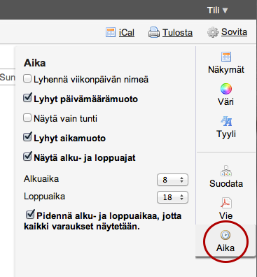 Aika Lyhennä viikonpäivän nimeä: lyhentää työjärjestyksen sarakeotsikosta viikonpäivän nimen ("Maa", ei "Maanantai") Lyhyt päivämäärämuoto: näyttää työjärjestyksen sarakeotsikossa vain päivän ja