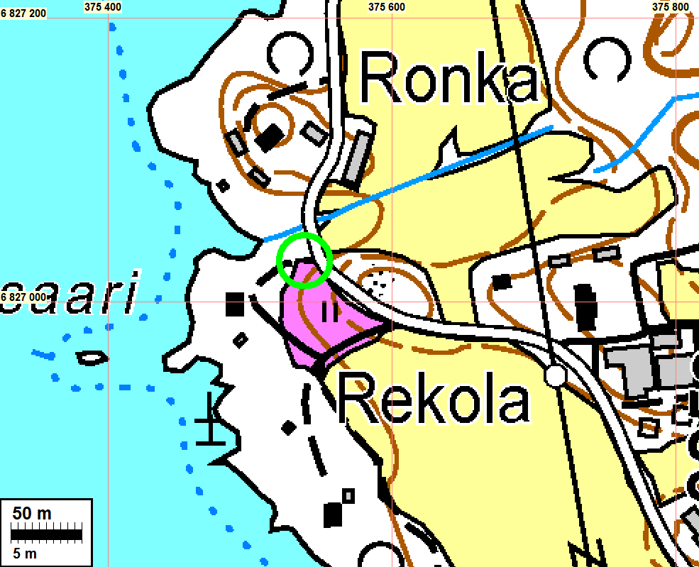 28 Kylätontti v. 1780 kartan mukaan sinipunaisella. Tutkittu alue vihreän ympyrän sisällä.