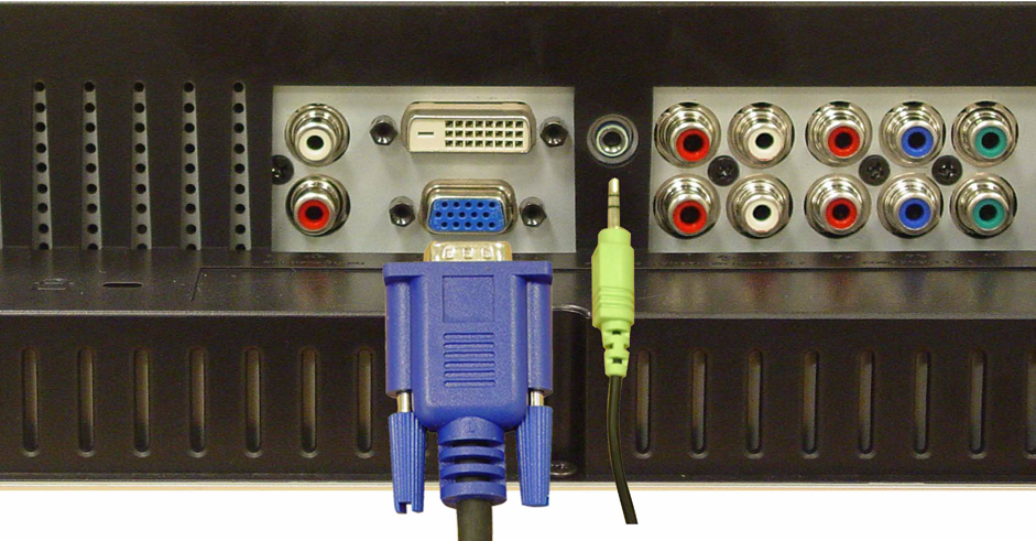 VGA-liittimen käyttäminen HUOMAUTUS: Tietokone voidaan kytkeä televisioon vain yhdellä liittimellä, joko VGA- tai DVI-liittimellä. 1 Katkaise televisiosta virta ja irrota sähköjohto virtalähteestä.