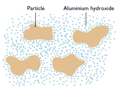 Kuva 8. Orgaanisten molekyylien sitoutuminen alumiini-ioneihin. (Kemira, 2003) Kuva 9. Kiinteiden partikkeleiden sitoutuminen alumiinihydroksidi-ioneihin ajan kuluessa. (Kemira, 2003) Kuva 10.