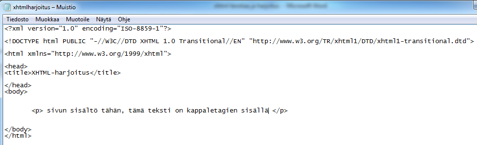Sivun koodin pitäisi näyttää nyt esimerkiksi tältä notepadissa: Tallenna tiedosto notepadissa ja