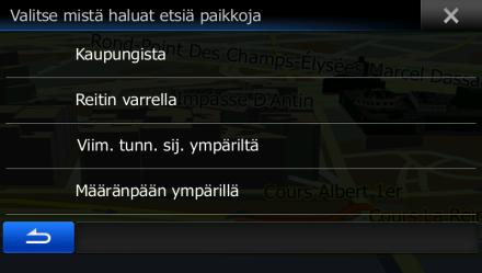 3.1.2.3 Haku kiinnostavista paikoista luokkien avulla Kiinnostavia paikkoja voidaan hakea luokittain ja aliluokittain. 1. Napauta Navigointivalikosta seuraavia painikkeita:,. 2. Napauta. 3.