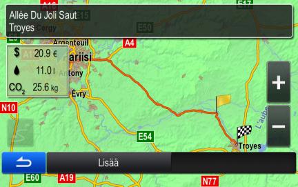 3.2 Koko reitin katselu kartalla Aktiivisen reitin yleiskatsaus kartalla on helppo saada esille. Toimi seuraavasti: 1. Napauta 