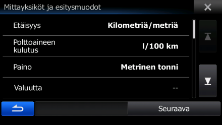 2 Aloitusopas Käytettäessä suunnistusohjelmaa ensimmäistä kertaa, alkuasetusten määritys käynnistyy automaattisesti. Toimi seuraavasti: 1. Valitse sovelluksen käyttöliittymän tekstin kieli.