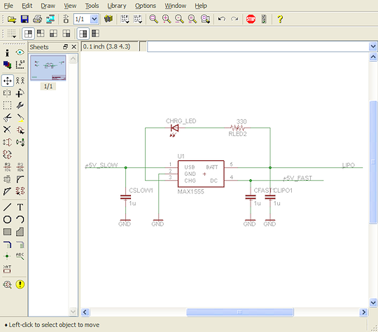 11 Kuva 9. Kuvaruutukaappaus EAGLE:n Schematic Editorin suunnittelunäkymästä [8] EAGLE-ohjelma koostuu kolmesta osasta: Schematic Editor (kuva 9), Layout Editor ja Autorouter.