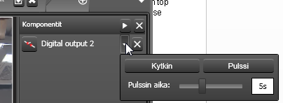 I/O Lähdöillä on pieni alasvetovalikko, josta voidaan muuttaa kytkimen tilaa, pulssia ja pulssin kestoa.