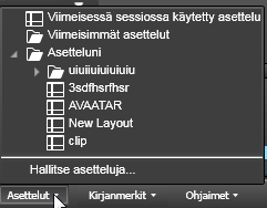 ASETTELUT Asettelut sisältävät kaikki Spotterin asetukset ja ovat erittäin käyttökelpoisia kun käyttäjä on saanut Spotter-näkymän valmiiksi ja haluaa tallentaa näkymän asetuksineen tulevaa käyttöä