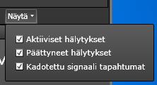 Kadotettu signaali hälytyksen käyttöönotto vaatii vielä sen, että avataan hälytyslista ja aktivoidaan kadotettu