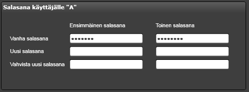 Kun vaihdetaan kumpaa tahansa salasanaa tai molempia yhtäaikaa, ensin käyttäjän tai käyttäjien pitää syöttää molemmat salasanat.