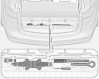 Auton hoito 227 Auton työkalut Työkalut Renkaankorjaussarjalla varustetut autot Työkalut ja auton nostovarusteet ovat säilytystilassa tavaratilan lattiassa takaluukun edessä.