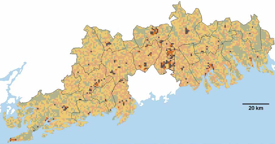 arvioitiin alueellisesti kuntatasolla ja neliökilometrin alueresoluutiolla METLA:n kyselytutkimuksen ja valtakunnallisen rakennus- ja huoneistorekisterin tietojen pohjalta.