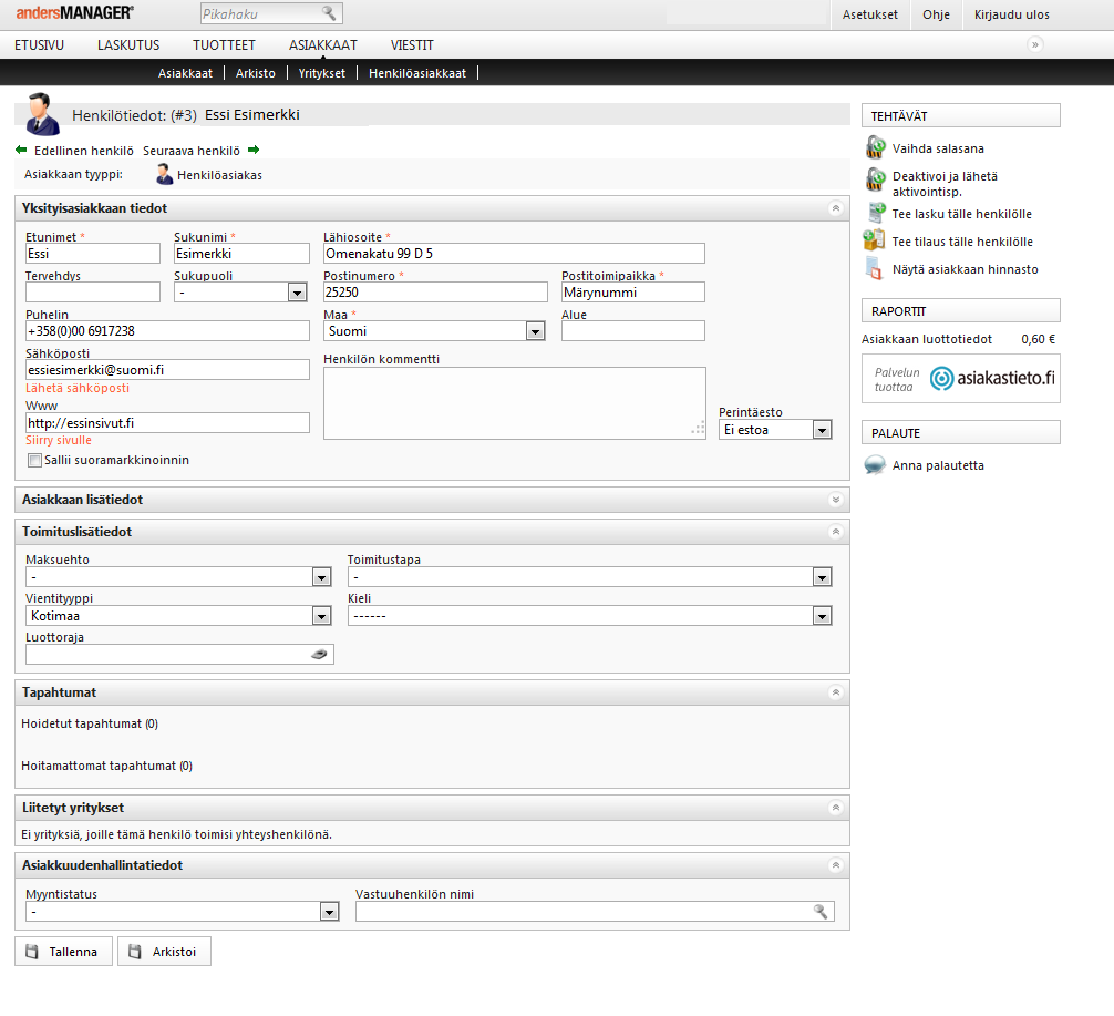 ASIAKKAAN TIETOJEN MUUTTAMINEN Etusivu > Asiakkaat > [asiakas] Asiakkaan tietoja