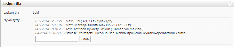 MAKSUJEN HALLINTA Ostolaskujen pankkirajapinnan kautta tehdyt maksusuoritukset ovat näkyvillä osiossa Ostolaskut > Maksut. Maksusuorituksia voi selata seuraavissa näkymissä. Kaikki.