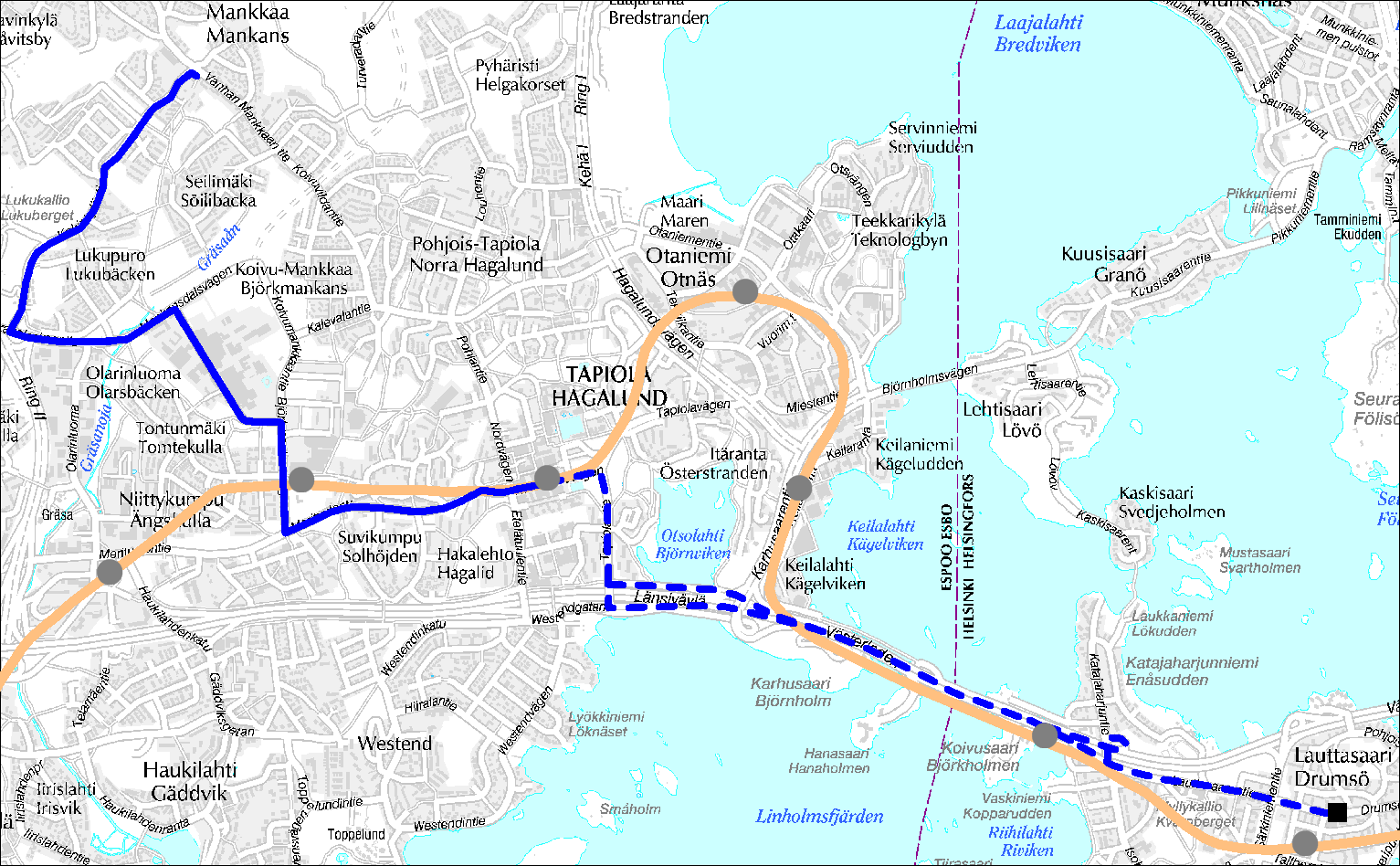 Linja 115 Tapiola Mankkaa Linja 115A Lauttasaari Tapiola Mankkaa 115 Ruuhka Päivä/Ilta Hiljainen Vuoroväli, min 30-35 30-35 30 - - Minimi kierros, min 30-35 30-35 30 - - Suoritelaskennan kierros, min