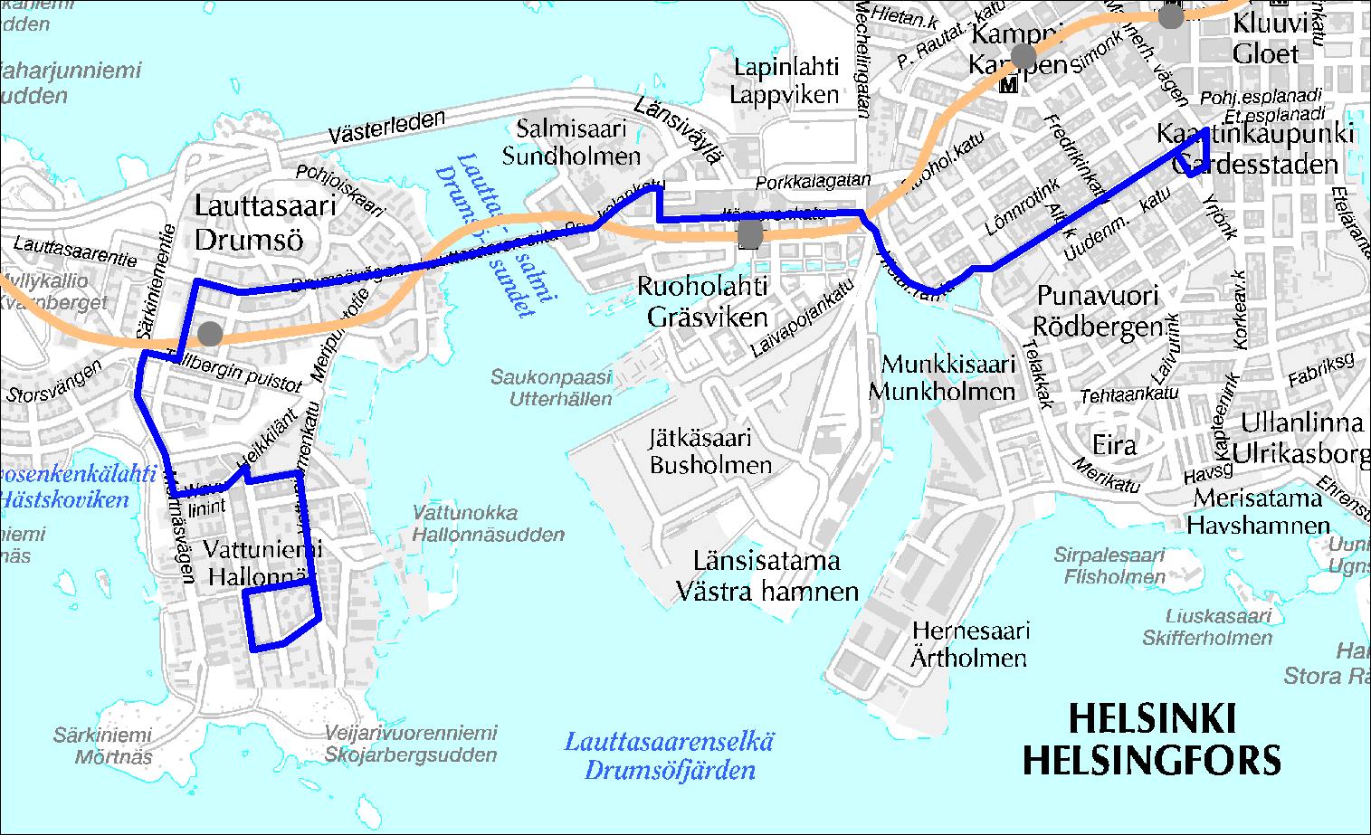 Linja 21 Vattuniemi Lauttasaari (M) Ruoholahti (M) Erottaja Linja 21 Ruuhka Päivä/Ilta Hiljainen Vuoroväli, min 12 15 20 15 20 Minimi kierros, min 62 50 45 50 45 Suoritelaskennan kierros, min 72 60