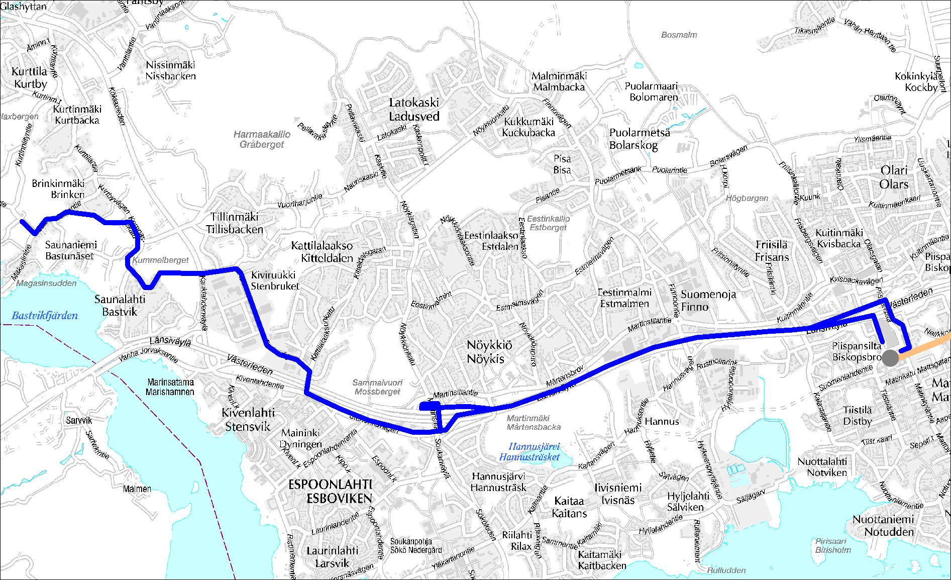 Linja 164 Matinkylä (M) Kiviruukki Saunalahti Saunaniemi Linja 164 Ruuhka Päivä/Ilta Hiljainen Vuoroväli, min 15 15 30 15 30 Minimi kierros, min 56 50 47 50 47 Suoritelaskennan kierros, min 60 60 60