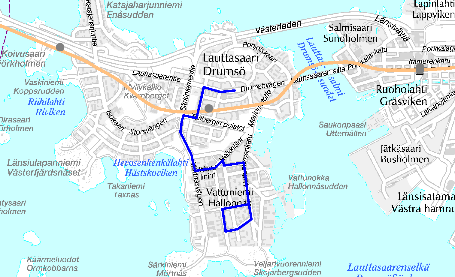 Linja 21B Vattuniemi Lauttasaari (M) Linja 21B Ruuhka Päivä/Ilta Hiljainen Vuoroväli, min 12 15 20 15 20 Minimi kierros, min 20 18 16 18 16 Suoritelaskennan kierros, min 24 30 20 30 20 Linjapituus,