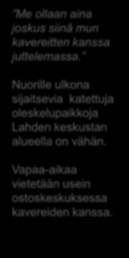 Nuorille ulkona sijaitsevia katettuja oleskelupaikkoja Lahden keskustan