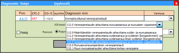 5.1.2.3. ICPC ICD rinnakkaiskirjaus ICPC-koodistoa käytettäessä on suositeltavaa, että diagnoosi kirjataan / tarkennetaan myös ICDkoodistolla.