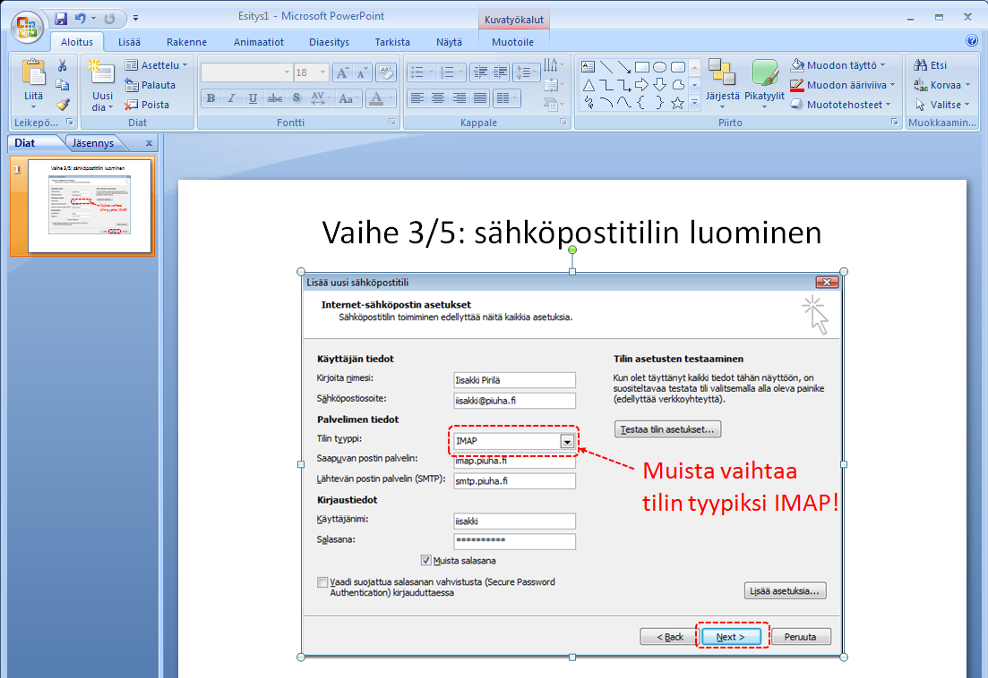 Esitysgrafiikka Microsoft PowerPoint 2007 22/31 Kuvaruutukaappaus Voit tallentaa näytöllä olevan tilanteen kuvaksi painamalla näppäimistöltä PRINT SCRN - näppäintä (Print Screen).