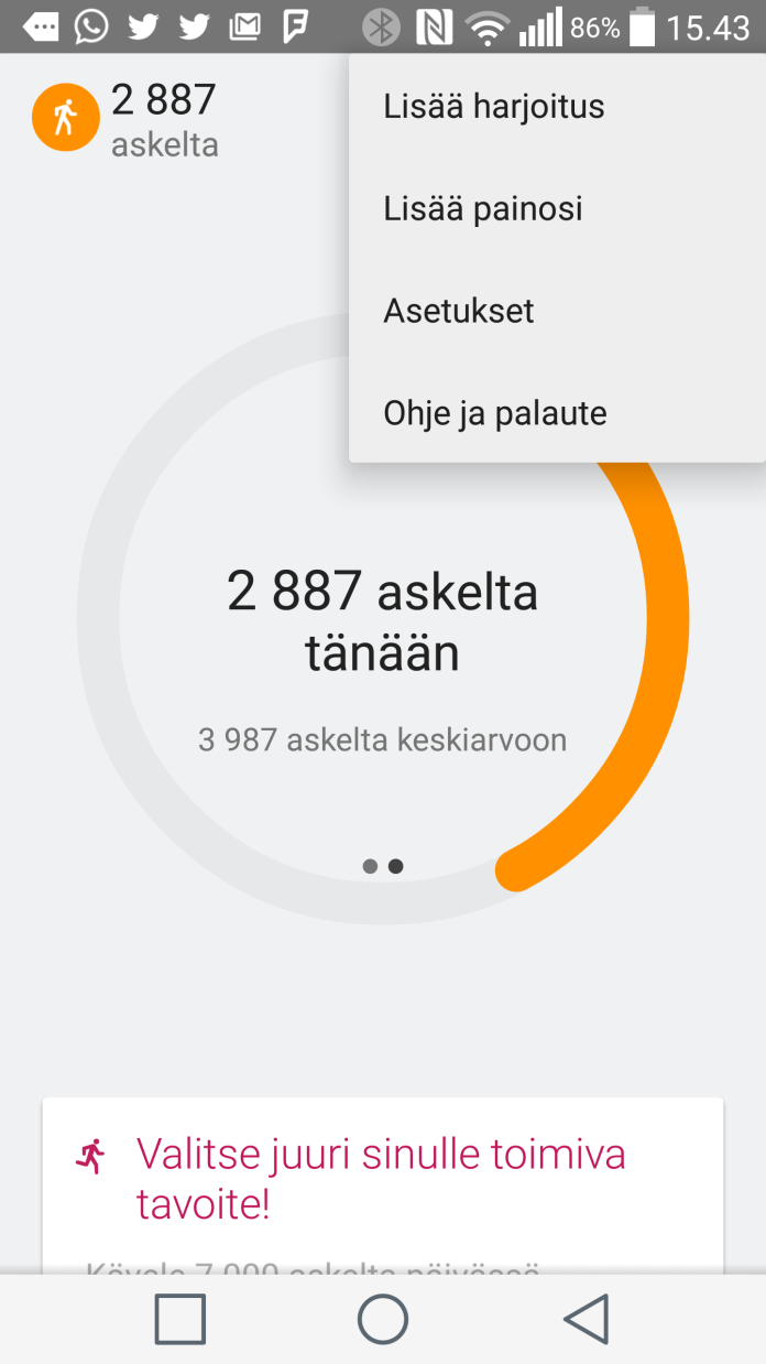 Google Fit Kerää liikunta- ja terveystiedot eri laitteista yhteen pilvipalveluun tukee mm. FitBit, Polar.