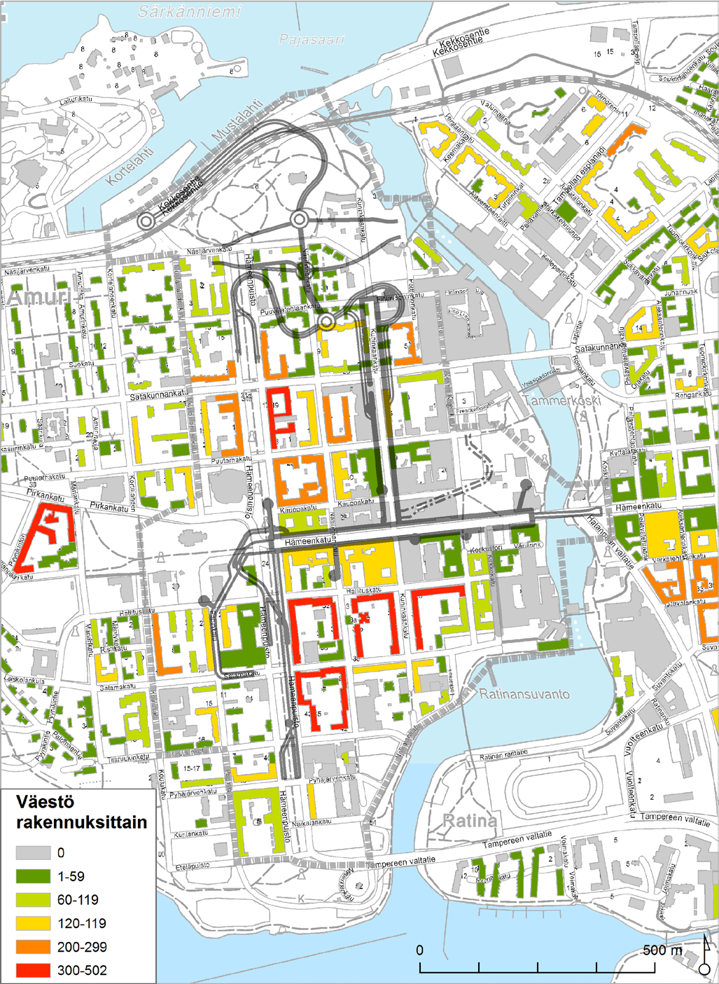 5.3 Asuminen Pysäköintilaitokseen katutasosta johtavat ajoramppivaihtoehdot ovat Hämeenpuiston pohjoisosa tai tuleva Paasikivenkatu Näsinkallion pohjoispuolella (vaihtoehdot Suppea Kunkun parkki),