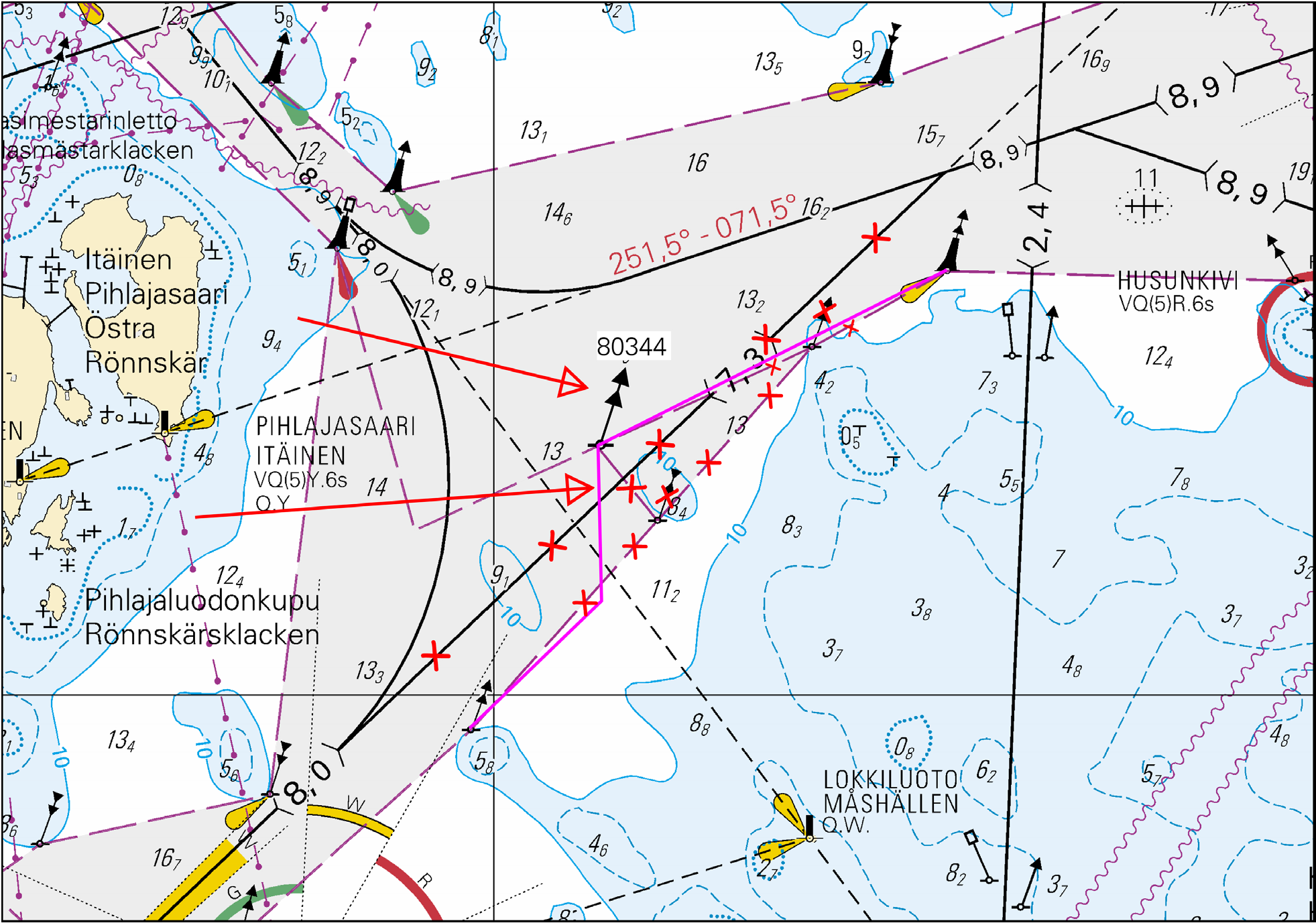 Ei merikartan mittakaavassa - Inte i sjökortets skala - Not to scale of chart