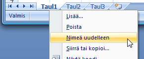 Taulukkolaskenta Microsoft Excel 2007 13/65 Excel-työkirja ja laskentataulukot Excelillä tehtyä työtiedostoa kutsutaan työkirjaksi (workbook) ja se voi sisältää useita laskentataulukoita (sheet) ja