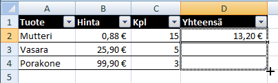 Taulukkolaskenta Microsoft Excel 2007 19/65 Solut kopioituvat uuteen paikkaan lähdealueen vasemman yläkulman solu on 3. kohdassa valitsemassasi solussa.