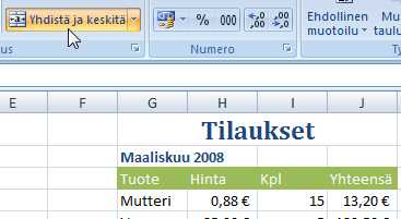 Taulukkolaskenta Microsoft Excel 2007 23/65 1. Valitse solu tai alue, jossa on oikeanlaiset muotoilut 2. Kaksoisnapsauta muotoilusivellintä Aloitus-välilehden Leikepöytä-ryhmästä tai pikavalikosta 3.