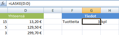 Taulukkolaskenta Microsoft Excel 2007 34/65 5. Arvo1-kohtaan tulee tällöin merkintä D:D, joka tarkoittaa koko D-saraketta.