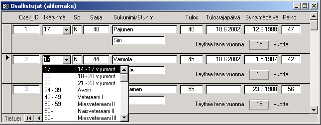 4 4 (8 p) Tee ja talleta lomake Osallistujat (alilomake), joka on tarkoitus myöhemmin liittää ilmoittautumislomakkeelle alilomakkeeksi.